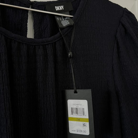 DKNY | Ruched-Sleeve Flounce-Hem Shift Dress - Picture 3 of 6